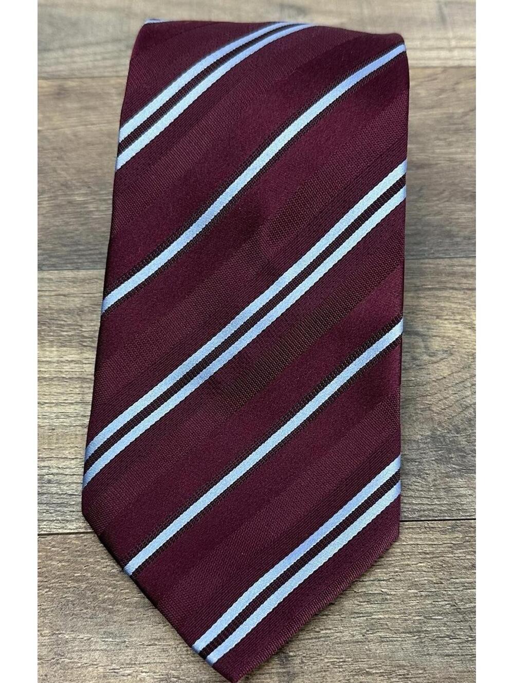 Donald J Trump Signature Neck Tie Dark Red Light Blue Stripes Classic 3.75” 59”